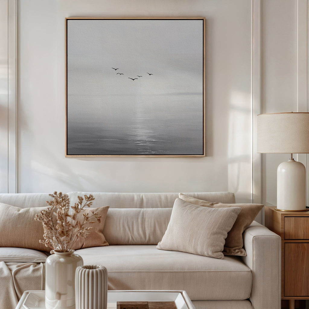 Where the Light Carries Them – black and white coastal canvas wall art print by Aspire Prints