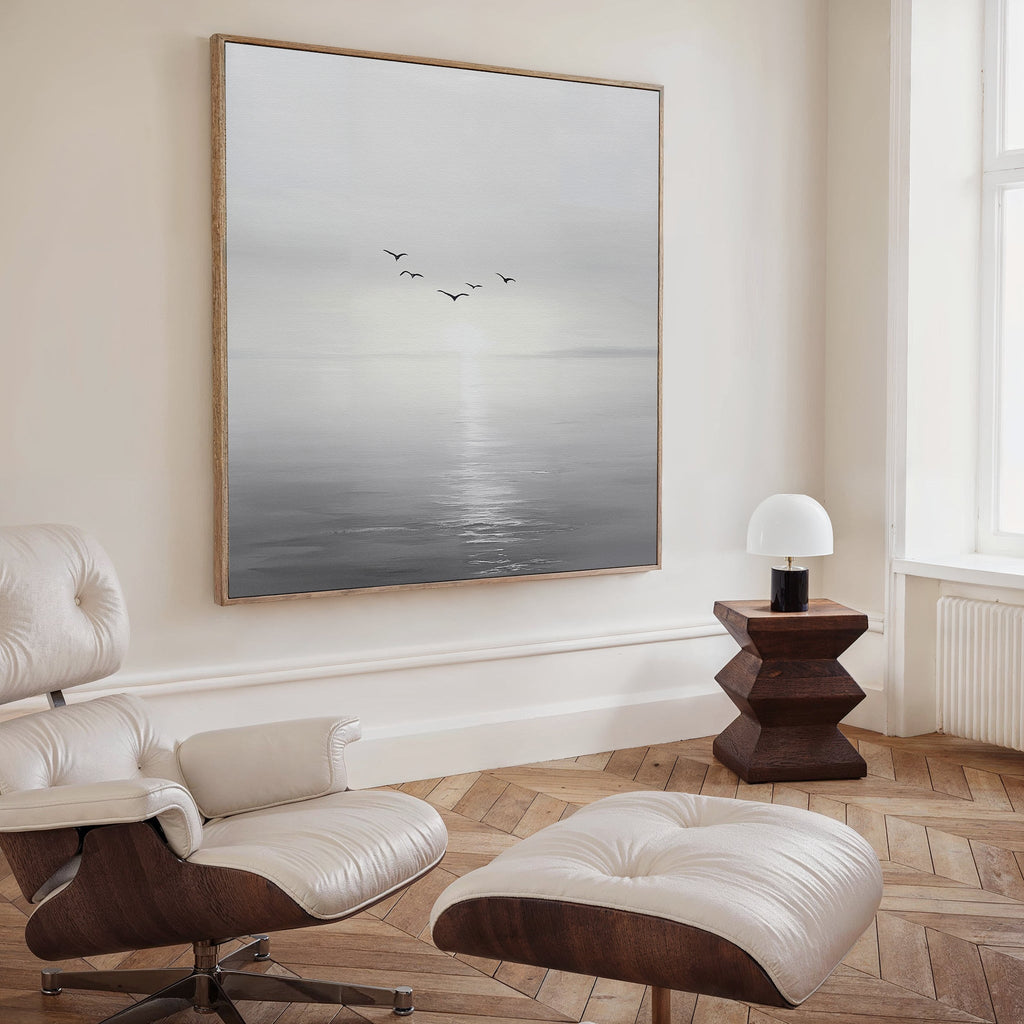 Where the Light Carries Them – black and white coastal canvas wall art print by Aspire Prints