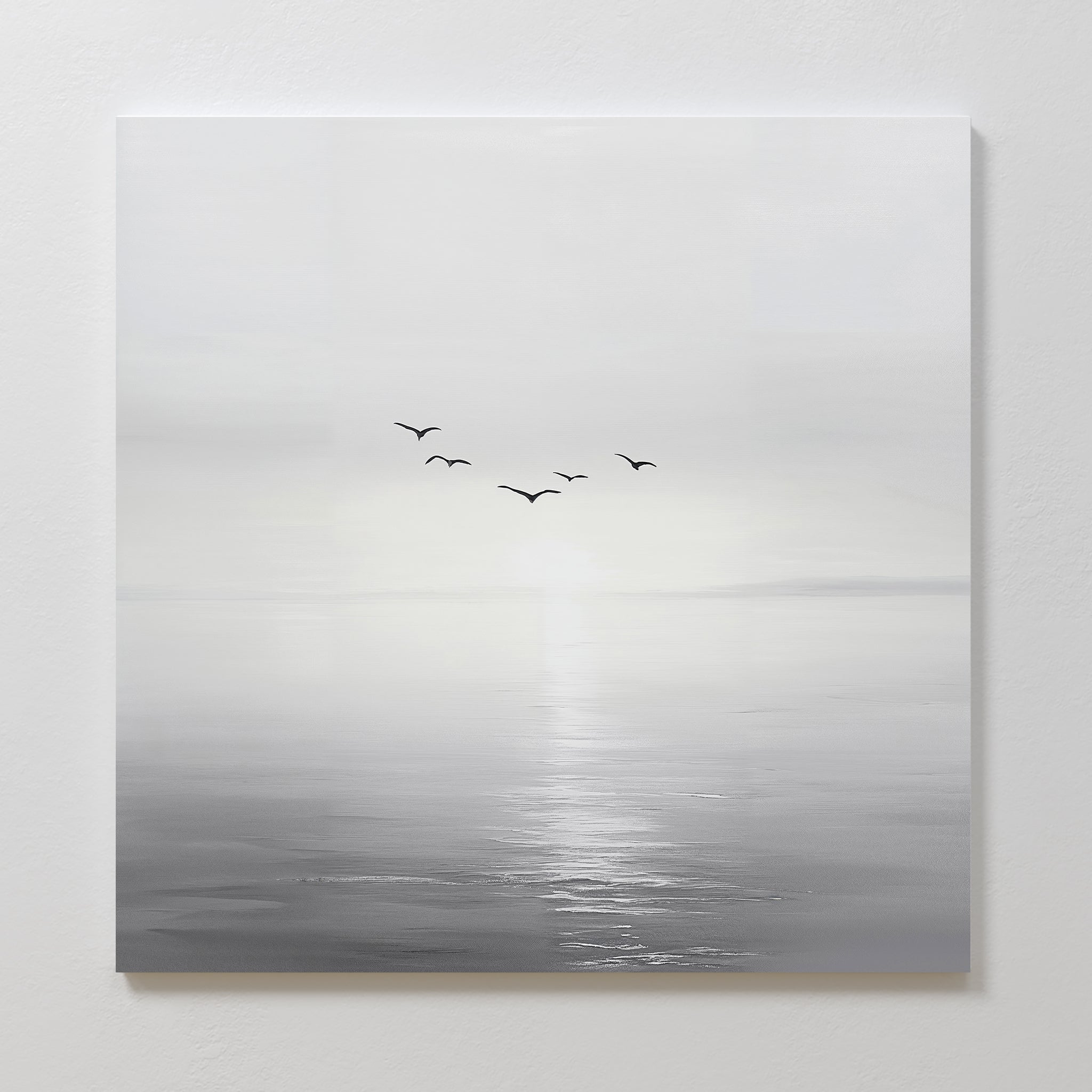 Where the Light Carries Them – black and white coastal canvas wall art print by Aspire Prints