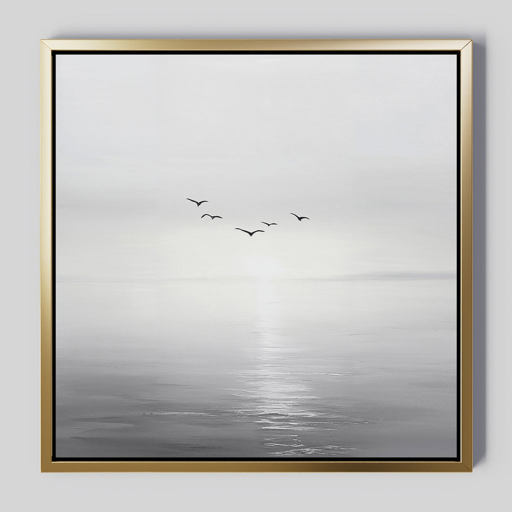 Where the Light Carries Them – black and white coastal canvas wall art print by Aspire Prints