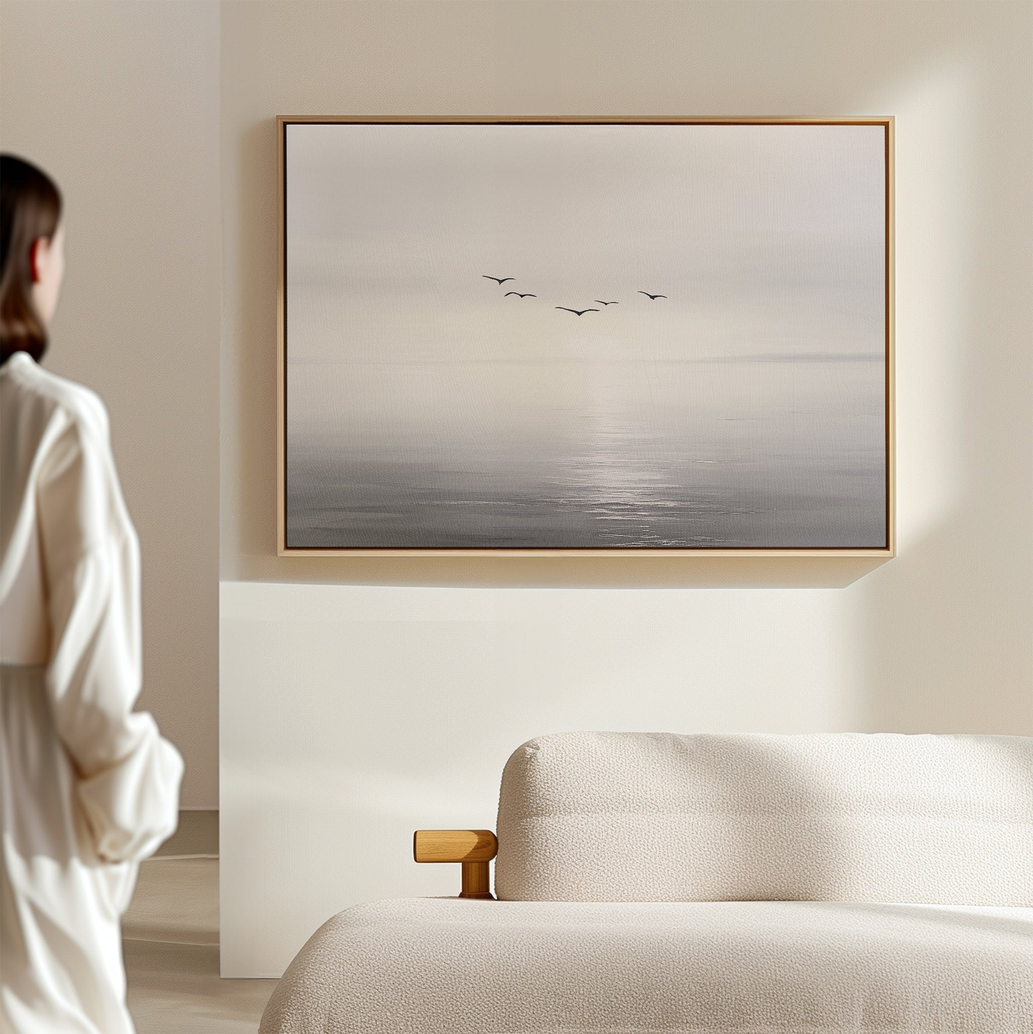Whispers Across the Tide – black and white coastal canvas wall art print by Aspire Prints