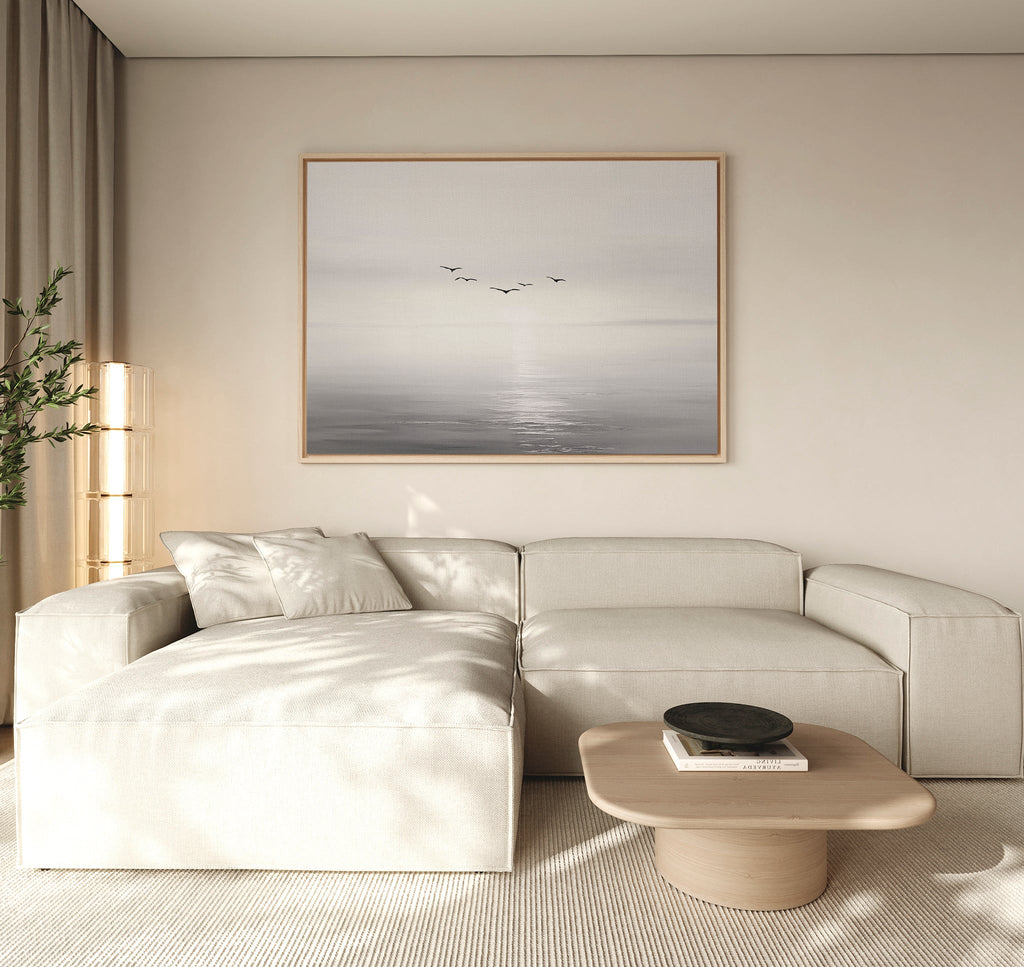 Whispers Across the Tide – black and white coastal canvas wall art print by Aspire Prints