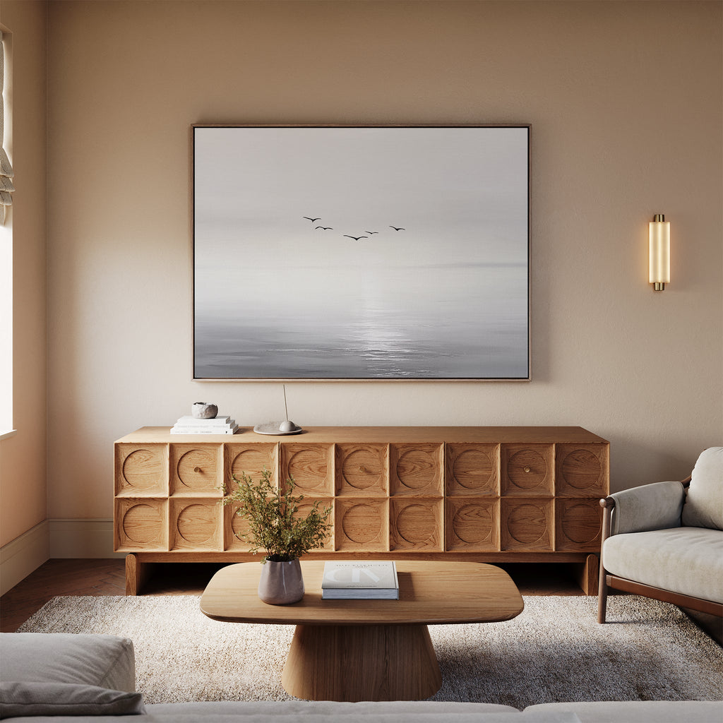 Whispers Across the Tide – black and white coastal canvas wall art print by Aspire Prints