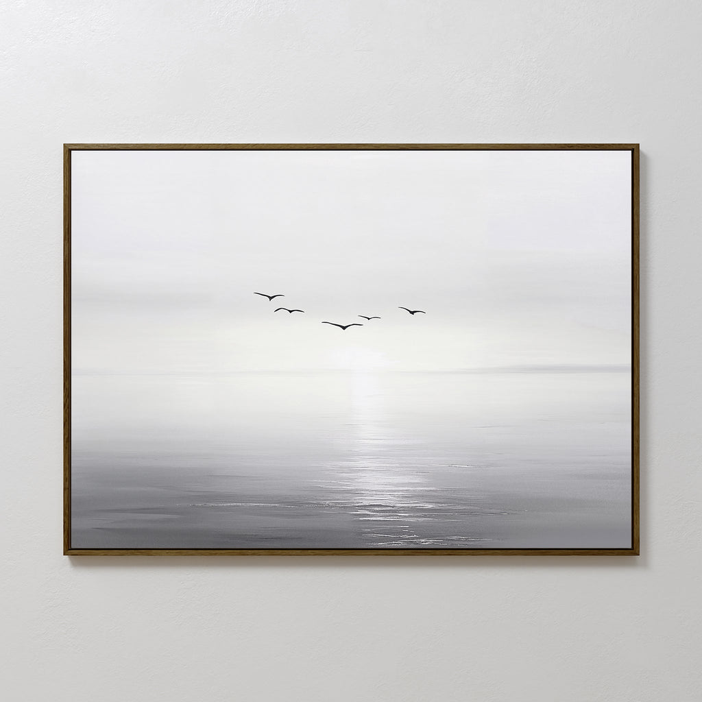 Whispers Across the Tide – black and white coastal canvas wall art print by Aspire Prints