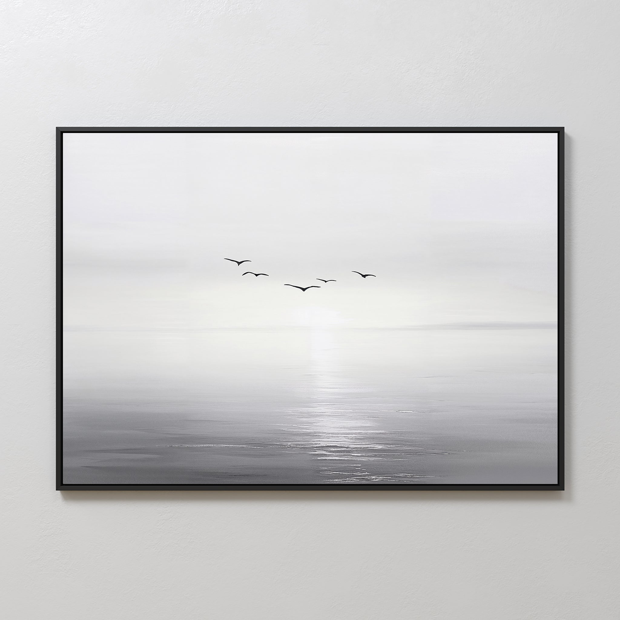 Whispers Across the Tide – black and white coastal canvas wall art print by Aspire Prints