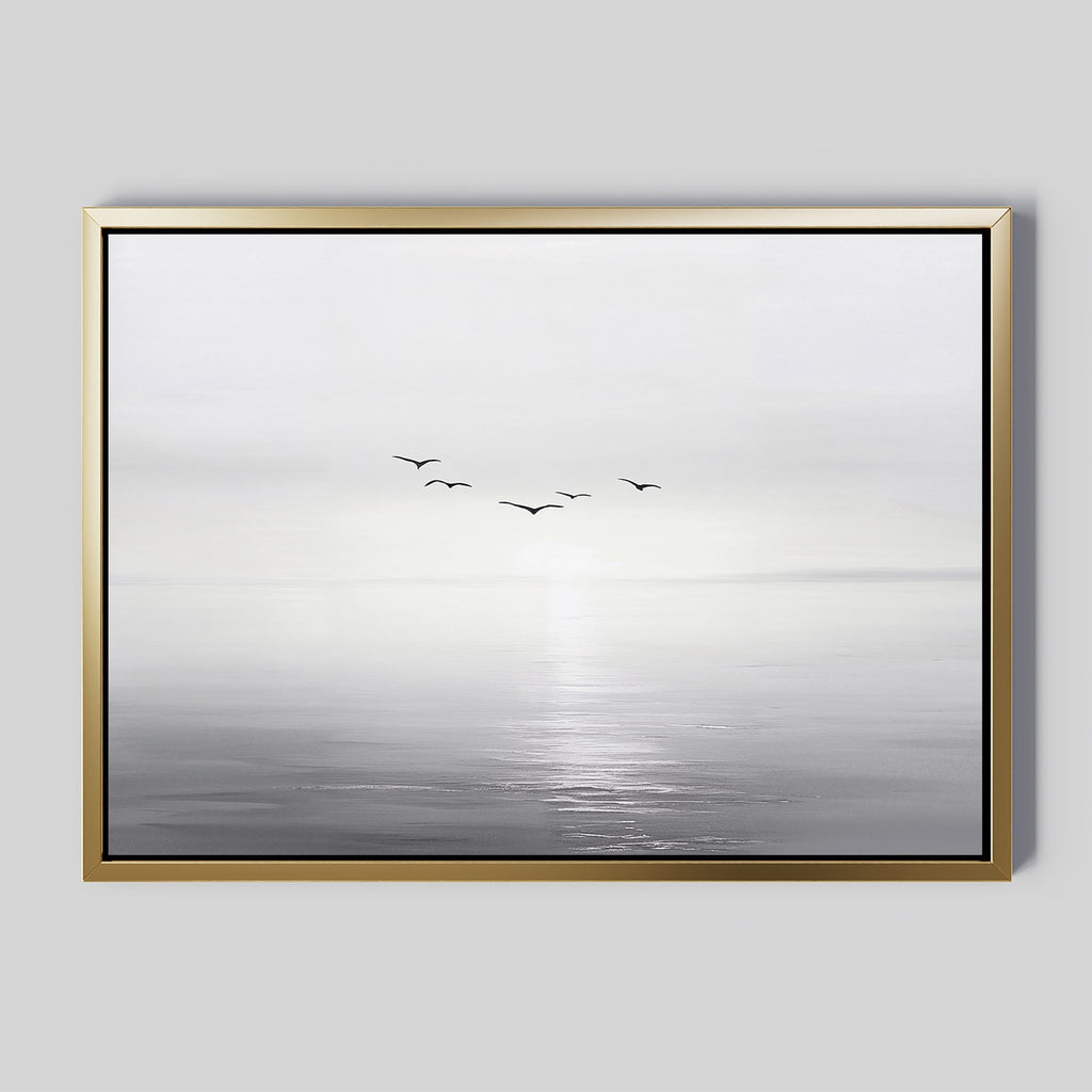 Whispers Across the Tide – black and white coastal canvas wall art print by Aspire Prints