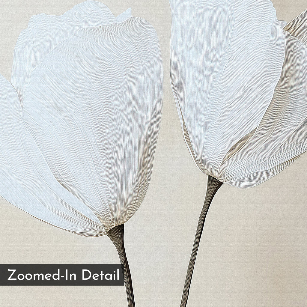 Whispers in Bloom – beige and white botanical canvas wall art print by Aspire Prints
