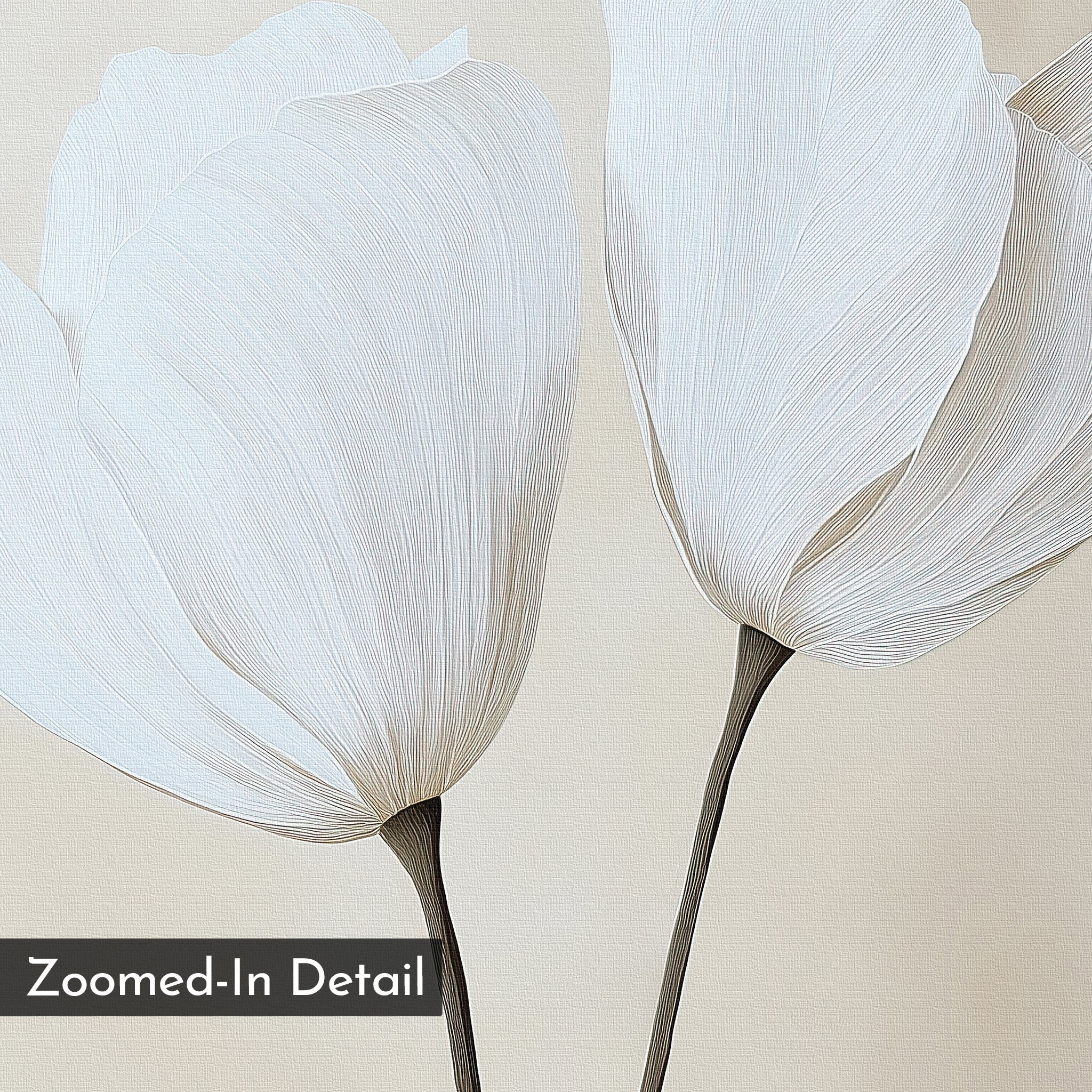 Whispers in Bloom – beige and white botanical canvas wall art print by Aspire Prints