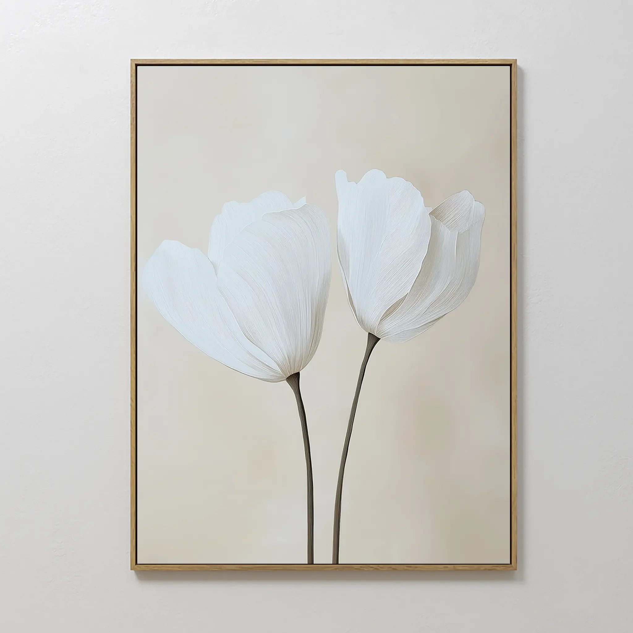 Whispers in Bloom – beige and white botanical canvas wall art print by Aspire Prints