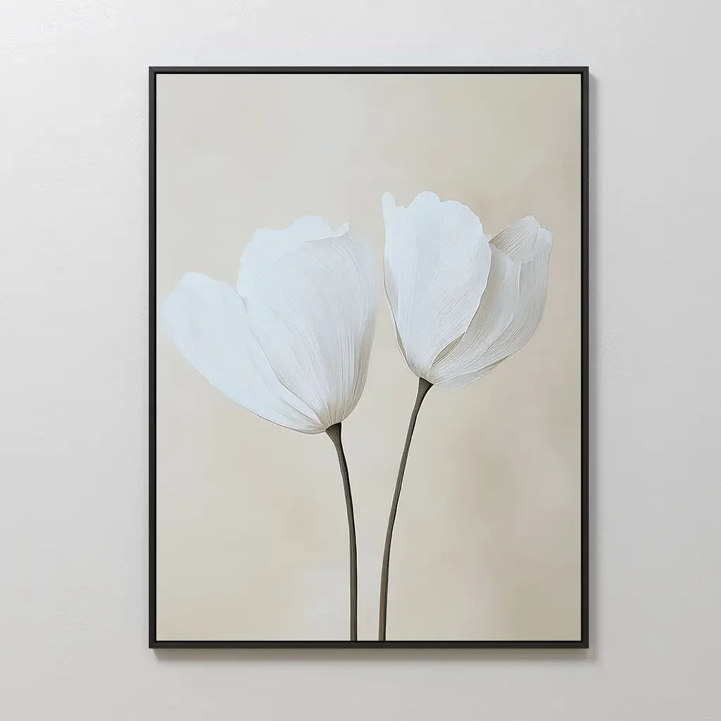 Whispers in Bloom – beige and white botanical canvas wall art print by Aspire Prints