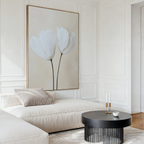 Whispers in Bloom – beige and white botanical canvas wall art print by Aspire Prints