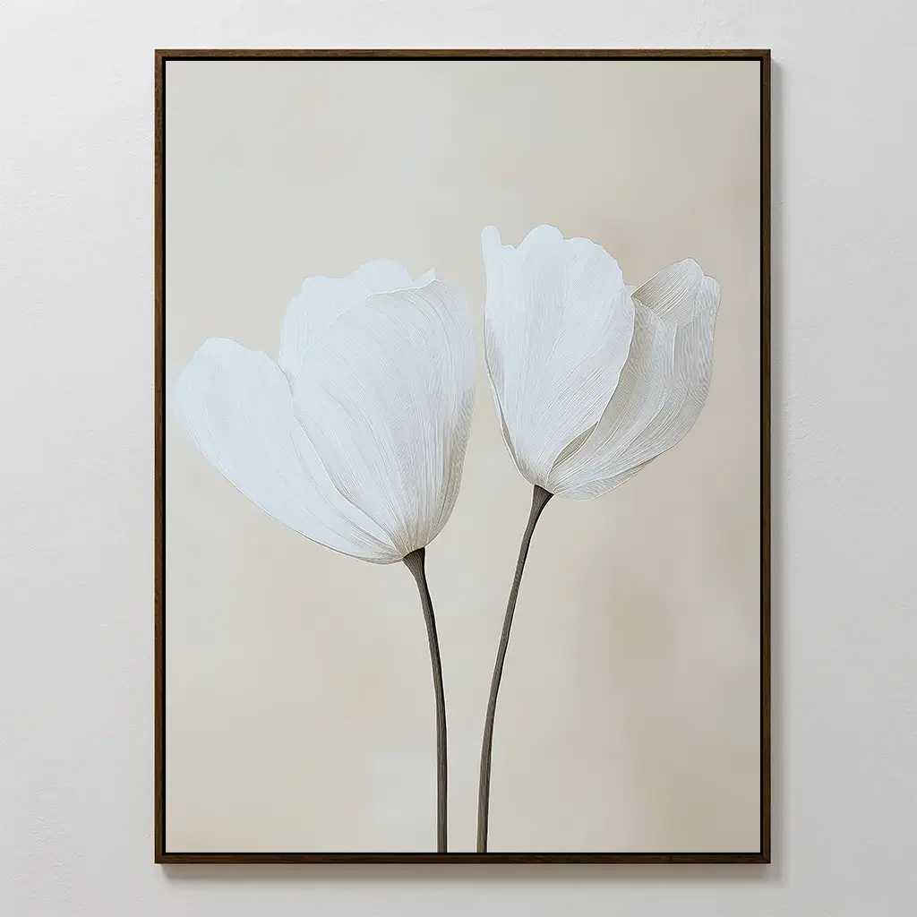 Whispers in Bloom – beige and white botanical canvas wall art print by Aspire Prints