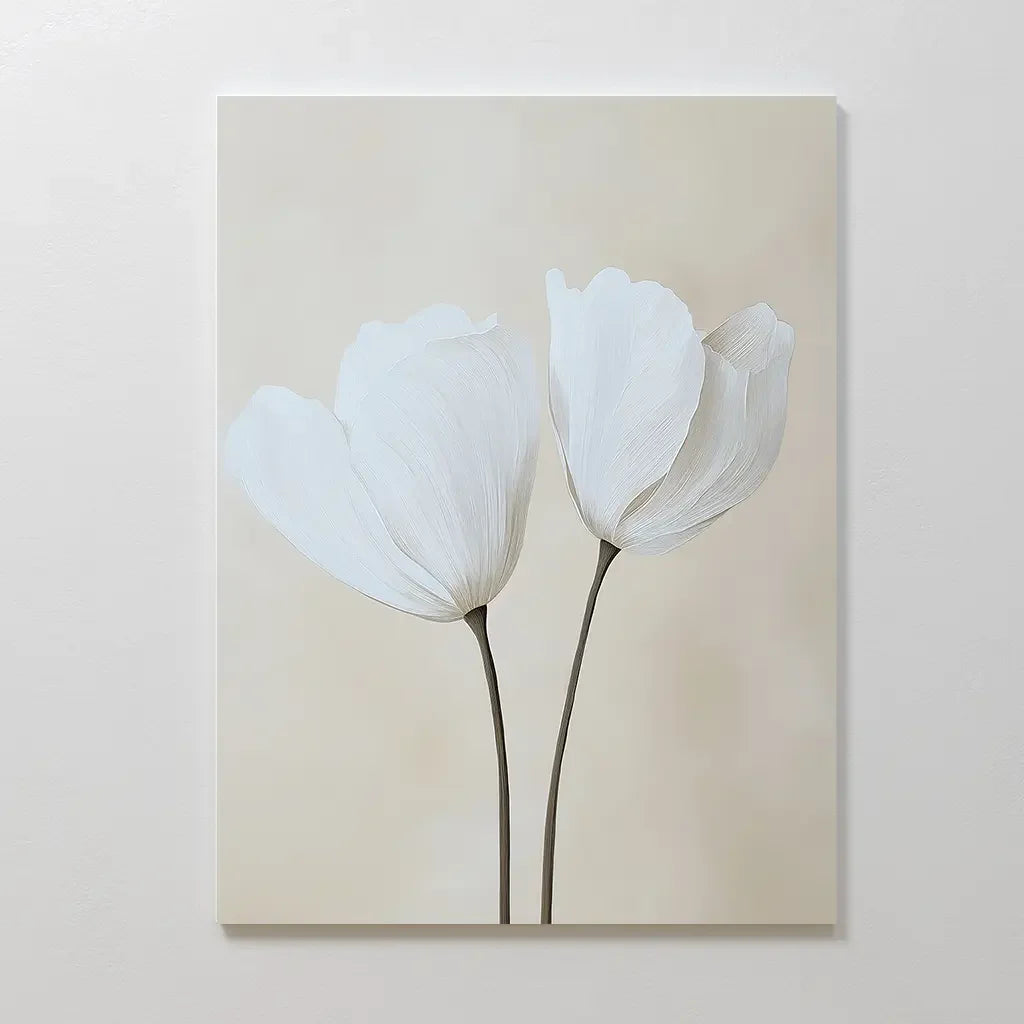 Whispers in Bloom – beige and white botanical canvas wall art print by Aspire Prints