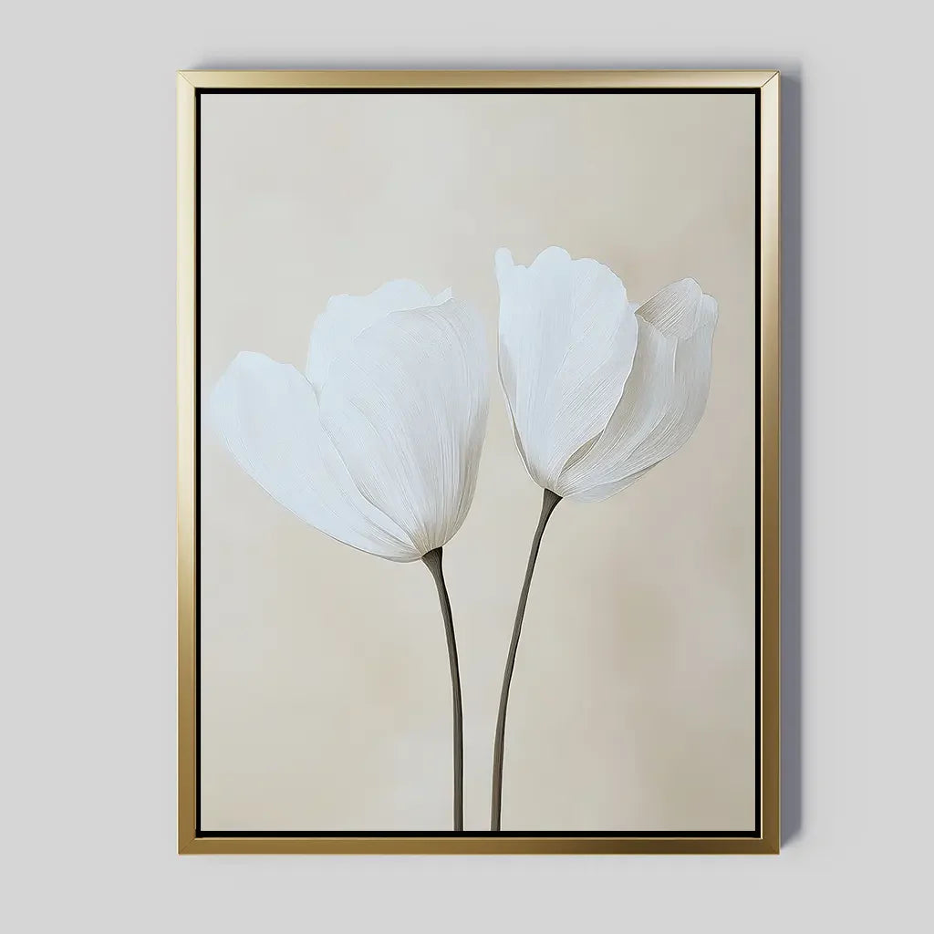 Whispers in Bloom – beige and white botanical canvas wall art print by Aspire Prints