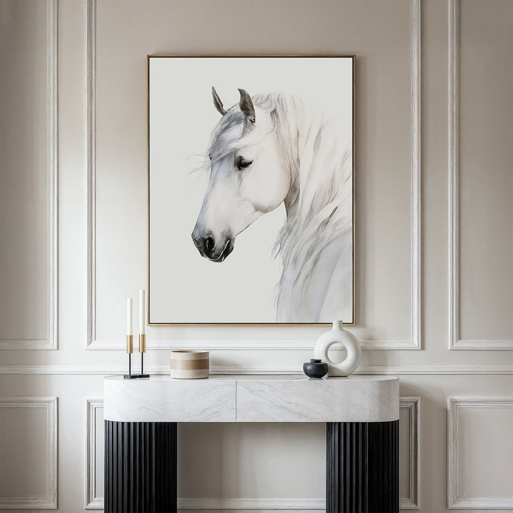 Whispering Mane at First Light – neutral-toned vintage canvas wall art print by Aspire Prints