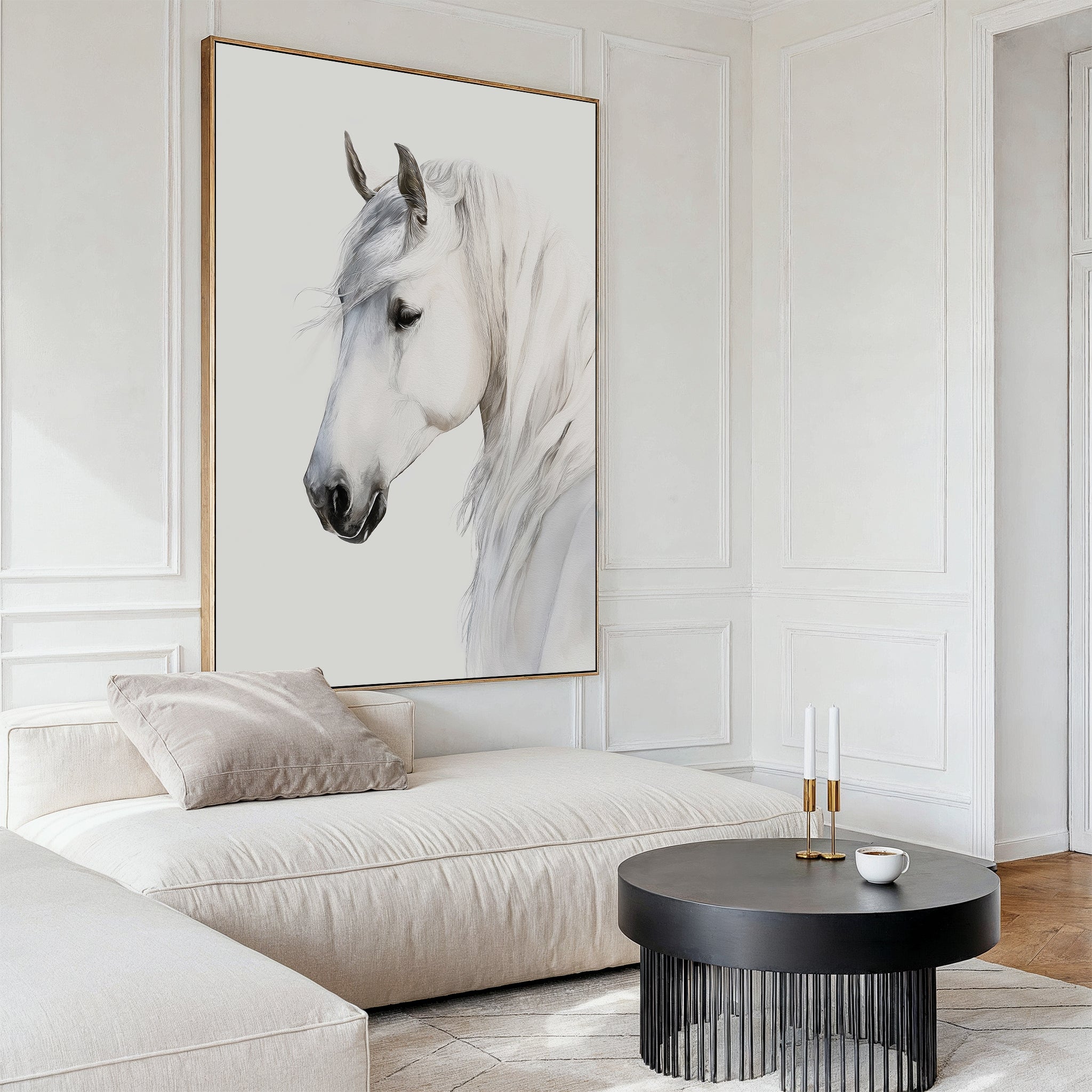 Whispering Mane at First Light – neutral-toned vintage canvas wall art print by Aspire Prints