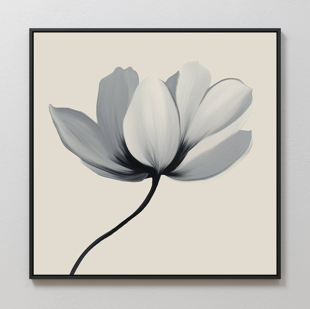 Whisper of Petals – beige and white botanical canvas wall art print by Aspire Prints