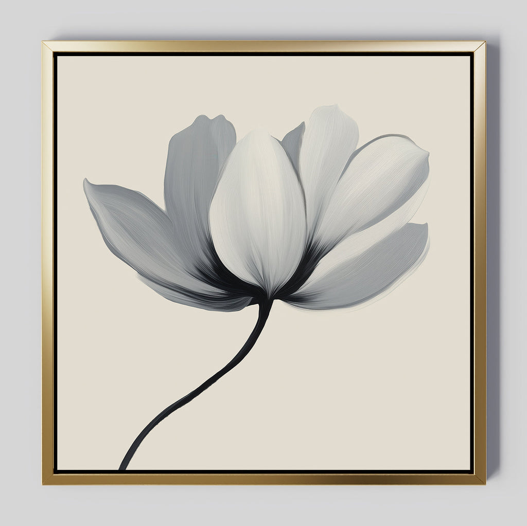 Whisper of Petals – beige and white botanical canvas wall art print by Aspire Prints