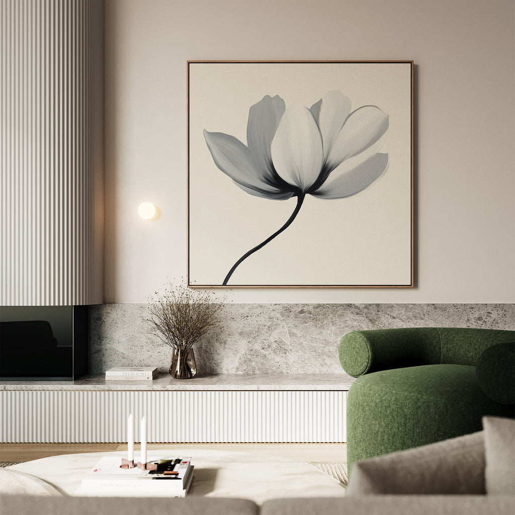 Whisper of Petals – beige and white botanical canvas wall art print by Aspire Prints
