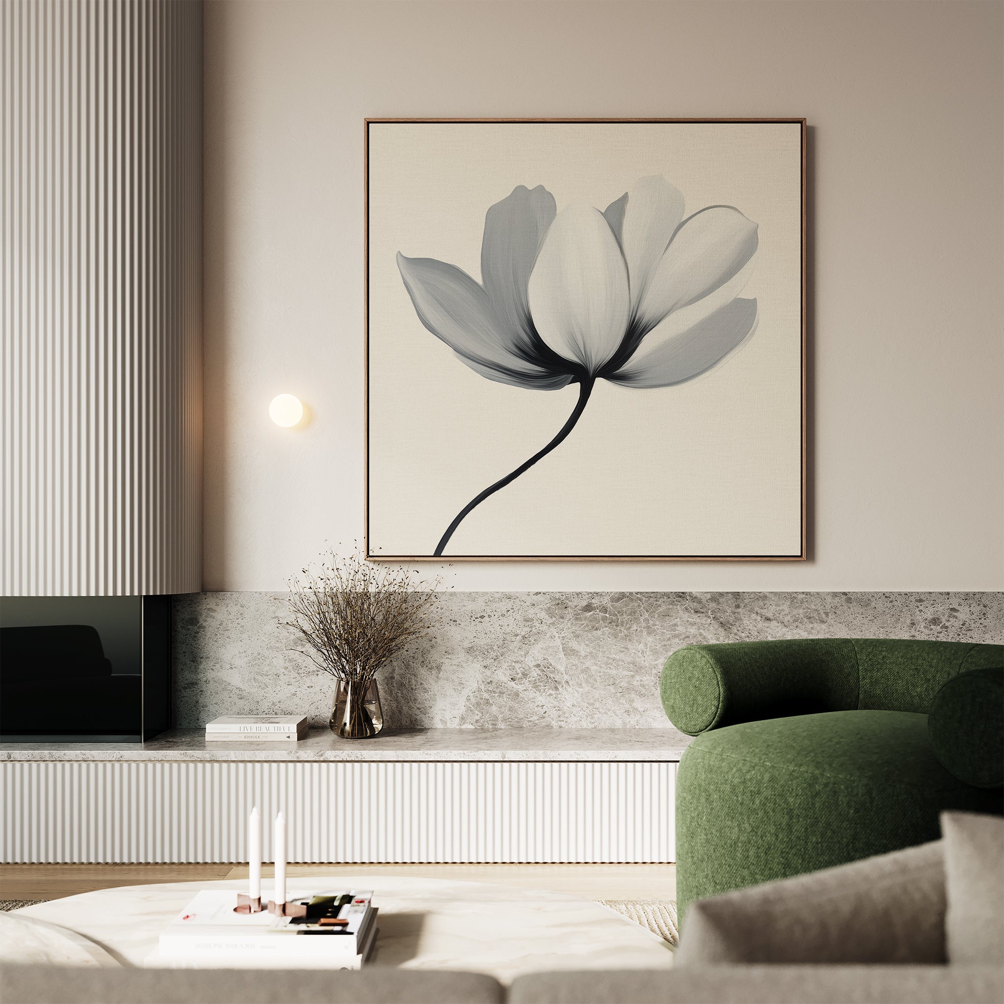 Whisper of Petals – beige and white botanical canvas wall art print by Aspire Prints