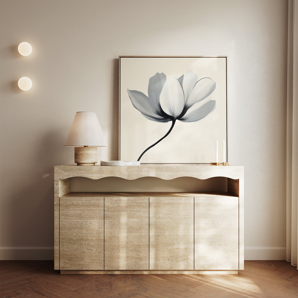Whisper of Petals – beige and white botanical canvas wall art print by Aspire Prints