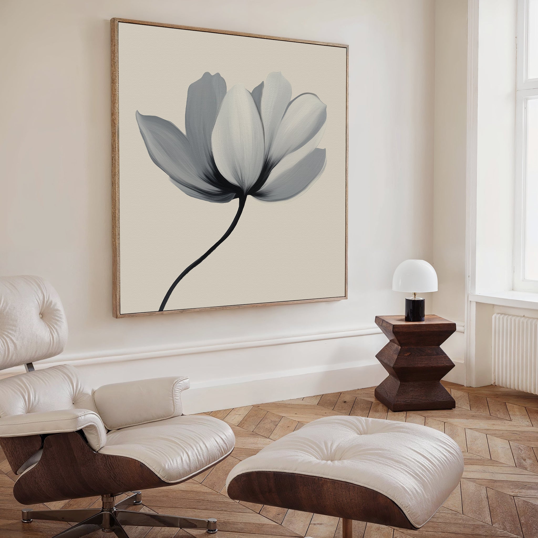 Whisper of Petals – beige and white botanical canvas wall art print by Aspire Prints