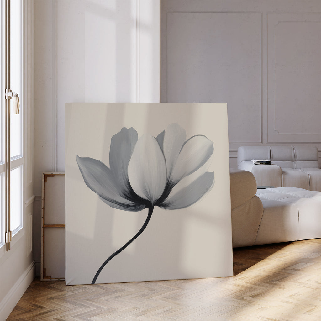 Whisper of Petals – beige and white botanical canvas wall art print by Aspire Prints