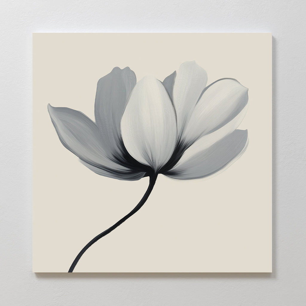 Whisper of Petals – beige and white botanical canvas wall art print by Aspire Prints