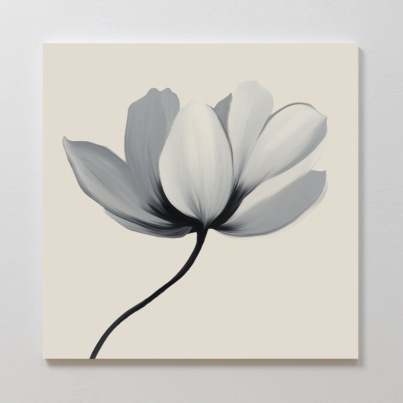 Whisper of Petals – beige and white botanical canvas wall art print by Aspire Prints