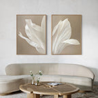 Whispering Bloom Diptych – Set of 2 Canvas Prints set of 2 – beige and white botanical canvas wall art by Aspire Prints