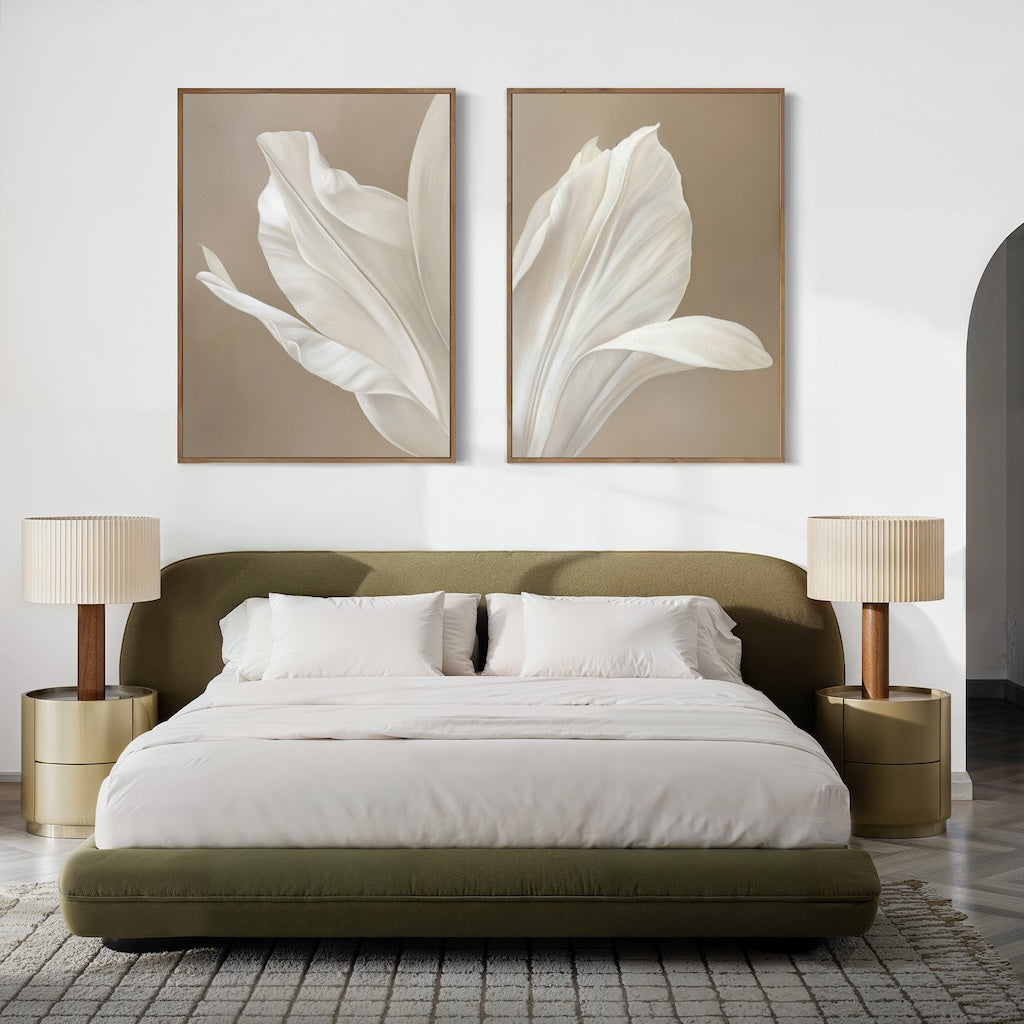 Whispering Bloom Diptych – Set of 2 Canvas Prints set of 2 – beige and white botanical canvas wall art by Aspire Prints