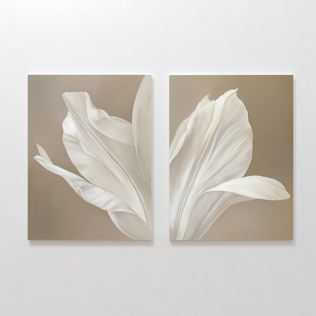 Whispering Bloom Diptych – Set of 2 Canvas Prints set of 2 – beige and white botanical canvas wall art by Aspire Prints