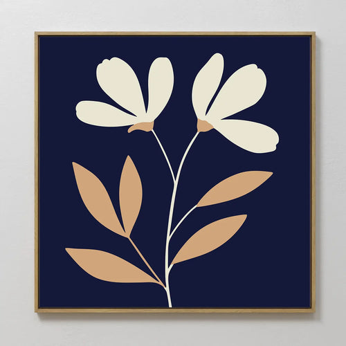 Midnight Bloom Whisper – blue botanical canvas wall art print by Aspire Prints