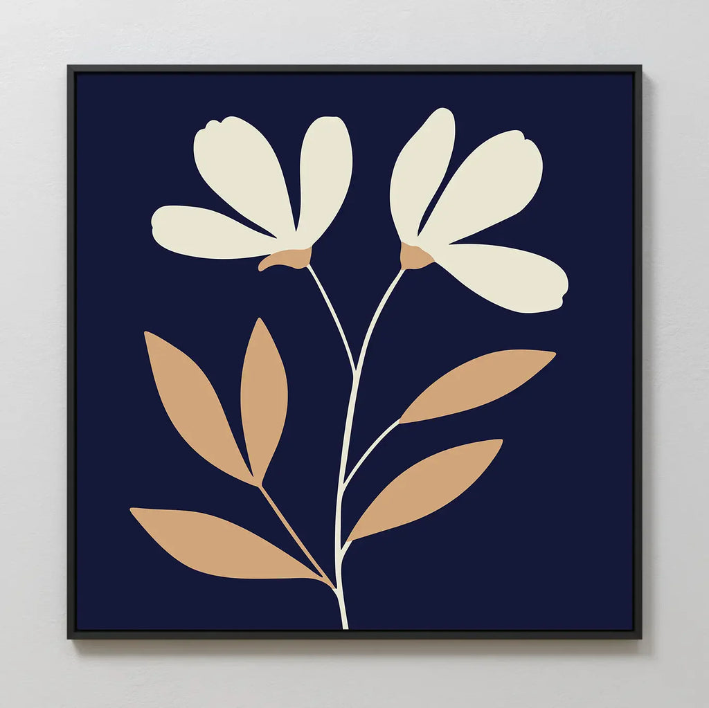 Midnight Bloom Whisper – blue botanical canvas wall art print by Aspire Prints