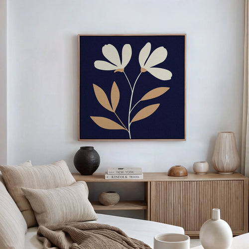 Midnight Bloom Whisper – blue botanical canvas wall art print by Aspire Prints
