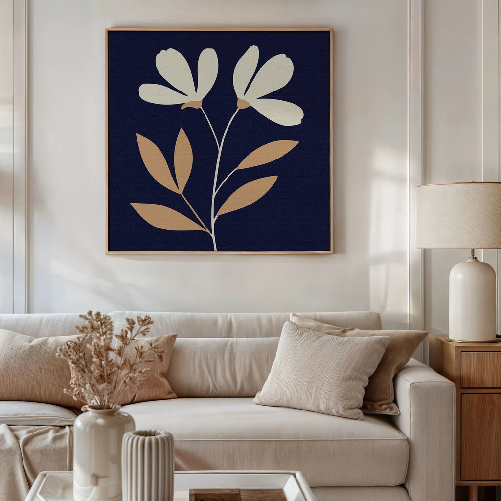 Midnight Bloom Whisper – blue botanical canvas wall art print by Aspire Prints