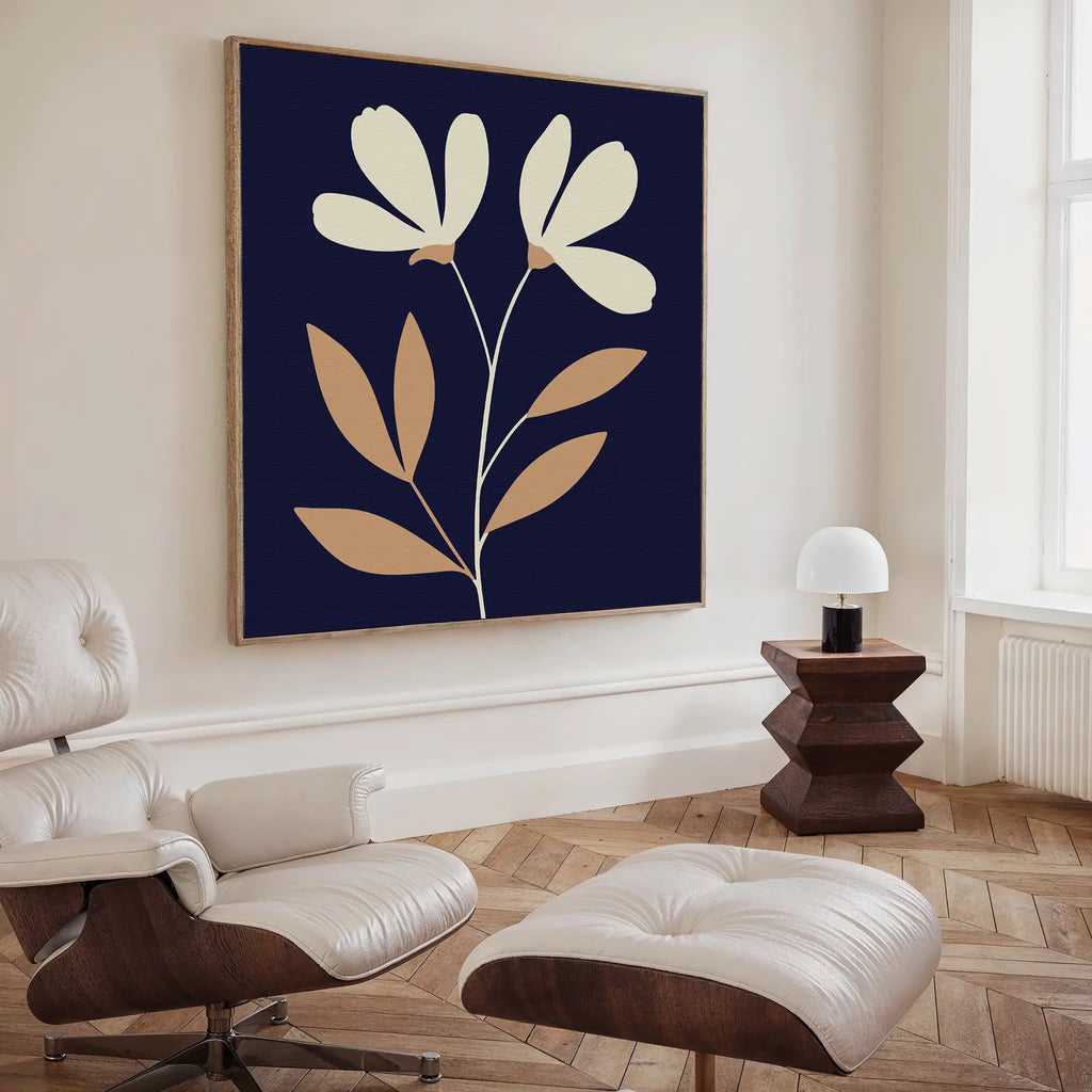 Midnight Bloom Whisper – blue botanical canvas wall art print by Aspire Prints