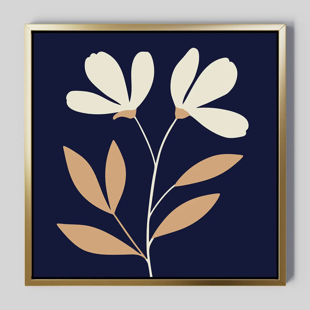 Midnight Bloom Whisper – blue botanical canvas wall art print by Aspire Prints