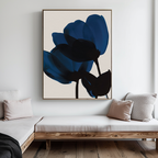 Midnight Petal Whisper – blue botanical canvas wall art print by Aspire Prints