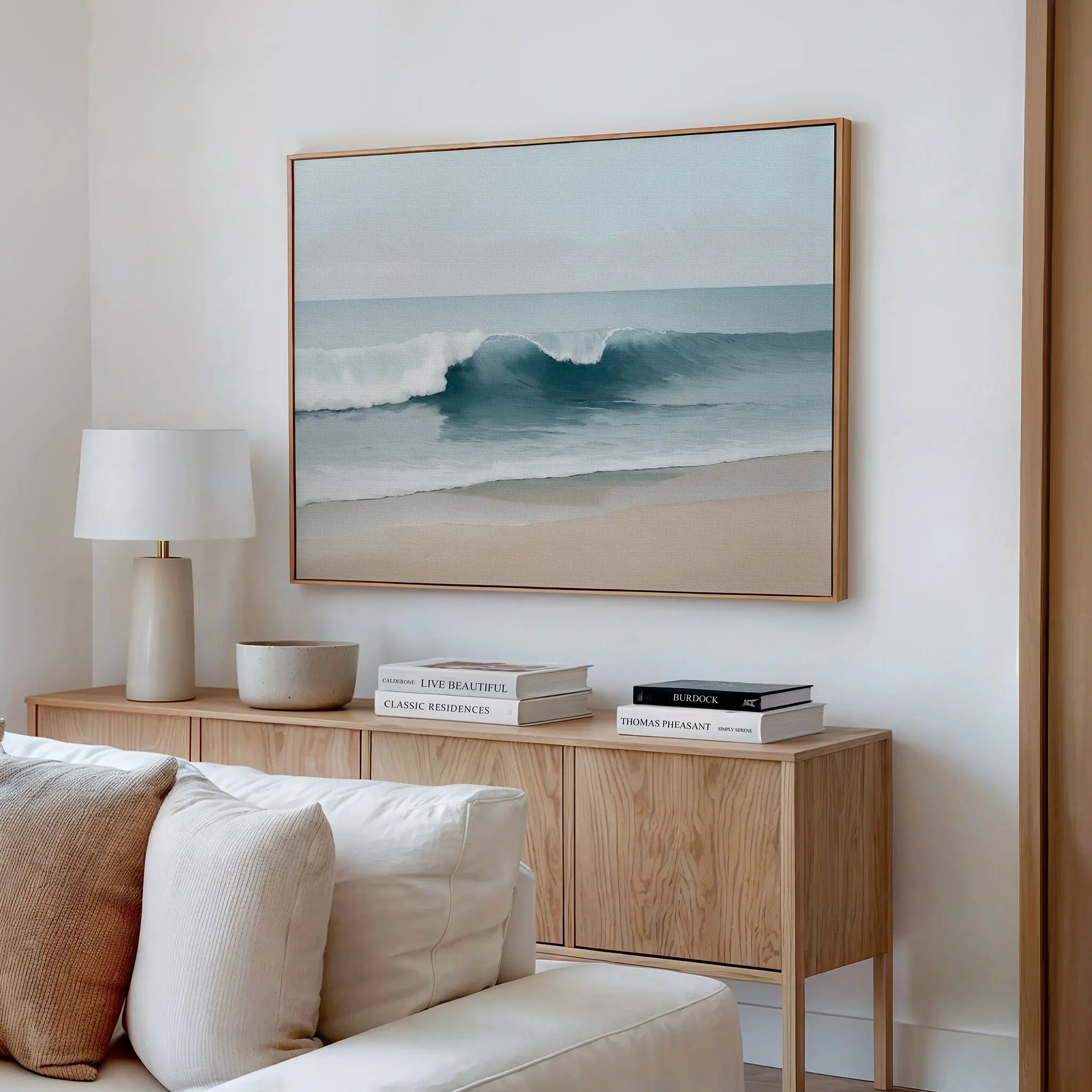 Whispers of the Shore – blue coastal canvas wall art print by Aspire Prints