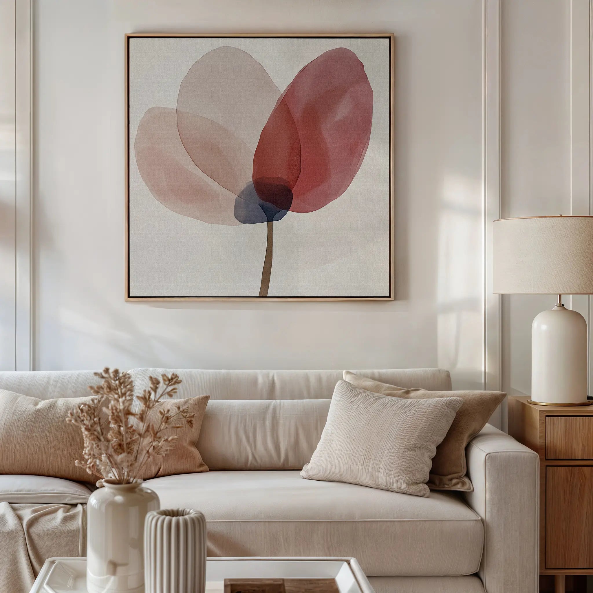 Whispered Petals at Dawn – blush pink botanical canvas wall art print by Aspire Prints