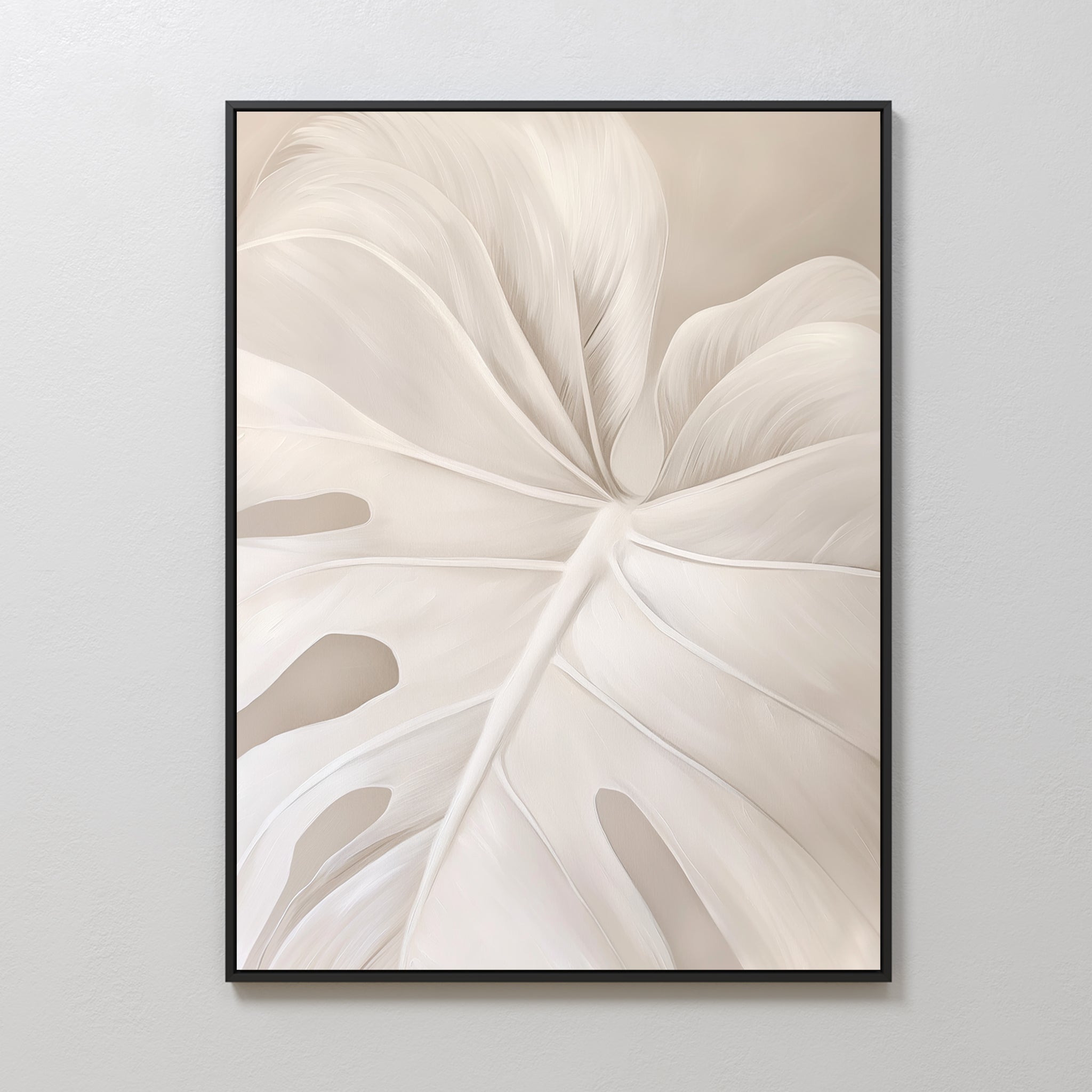 Whispering Fronds – beige and white botanical canvas wall art print by Aspire Prints