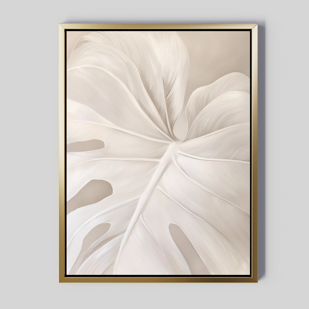 Whispering Fronds – beige and white botanical canvas wall art print by Aspire Prints
