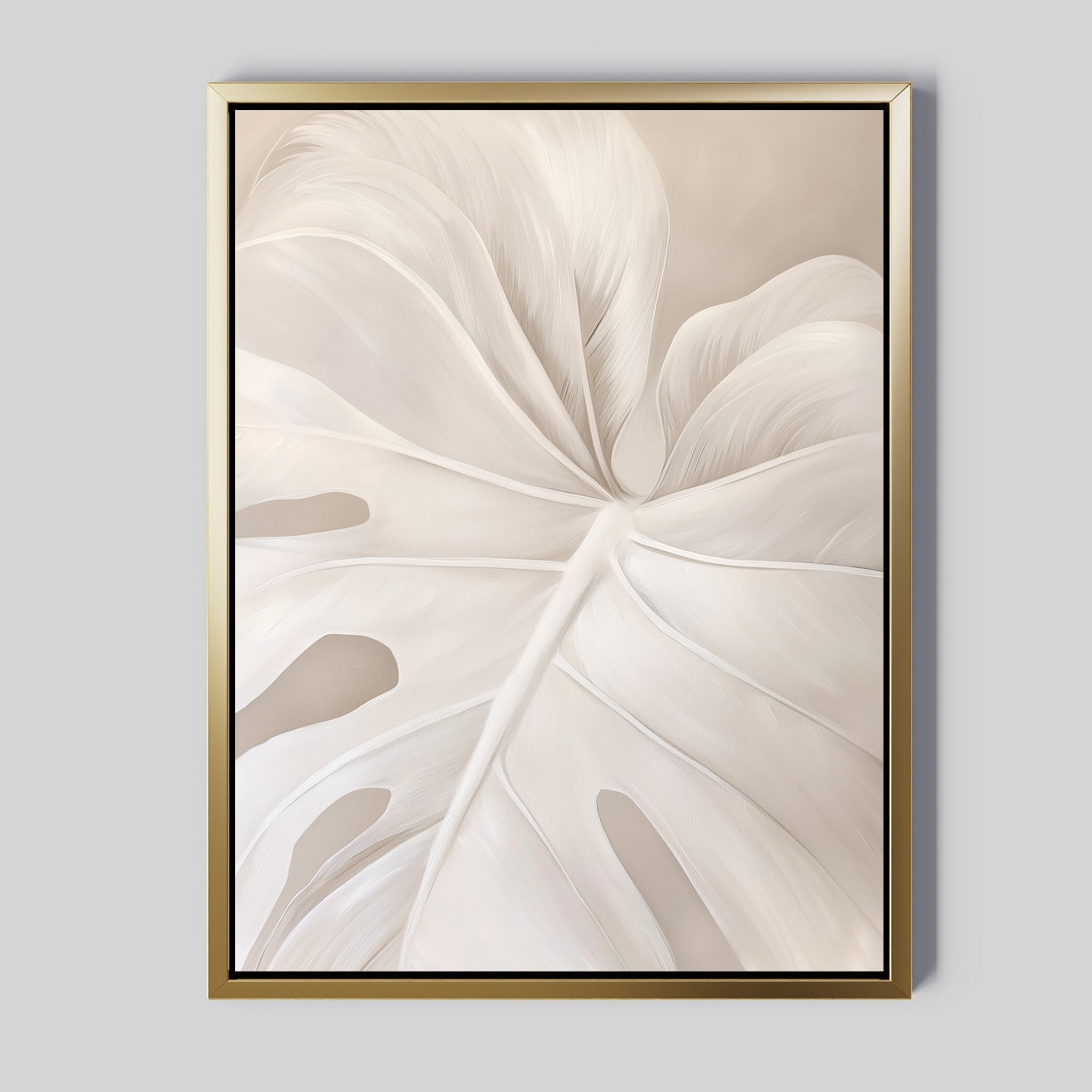 Whispering Fronds – beige and white botanical canvas wall art print by Aspire Prints