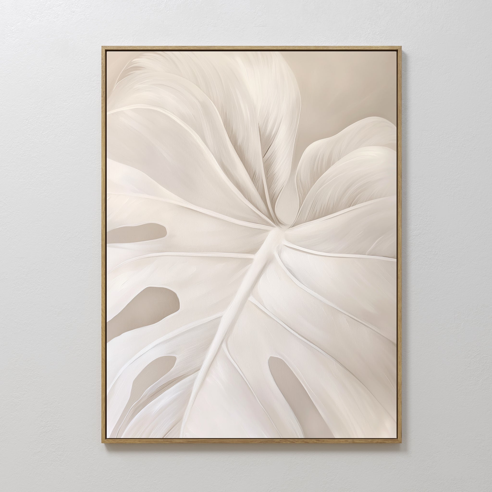 Whispering Fronds – beige and white botanical canvas wall art print by Aspire Prints