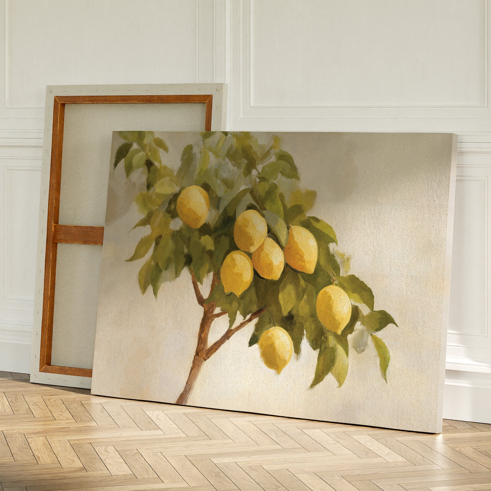Sunlit Citrus Whisper – green vintage canvas wall art print by Aspire Prints
