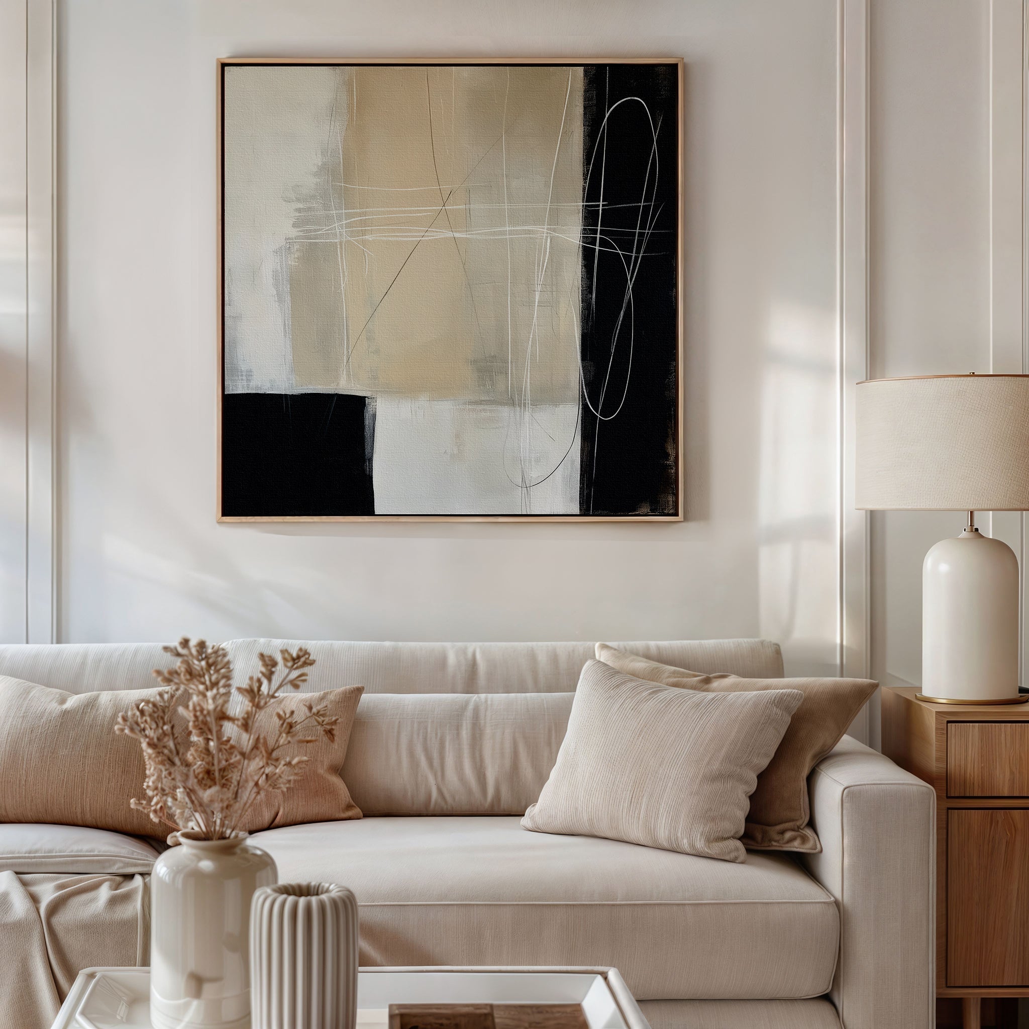 Whispers of Eclipse – black and white abstract canvas wall art print by Aspire Prints