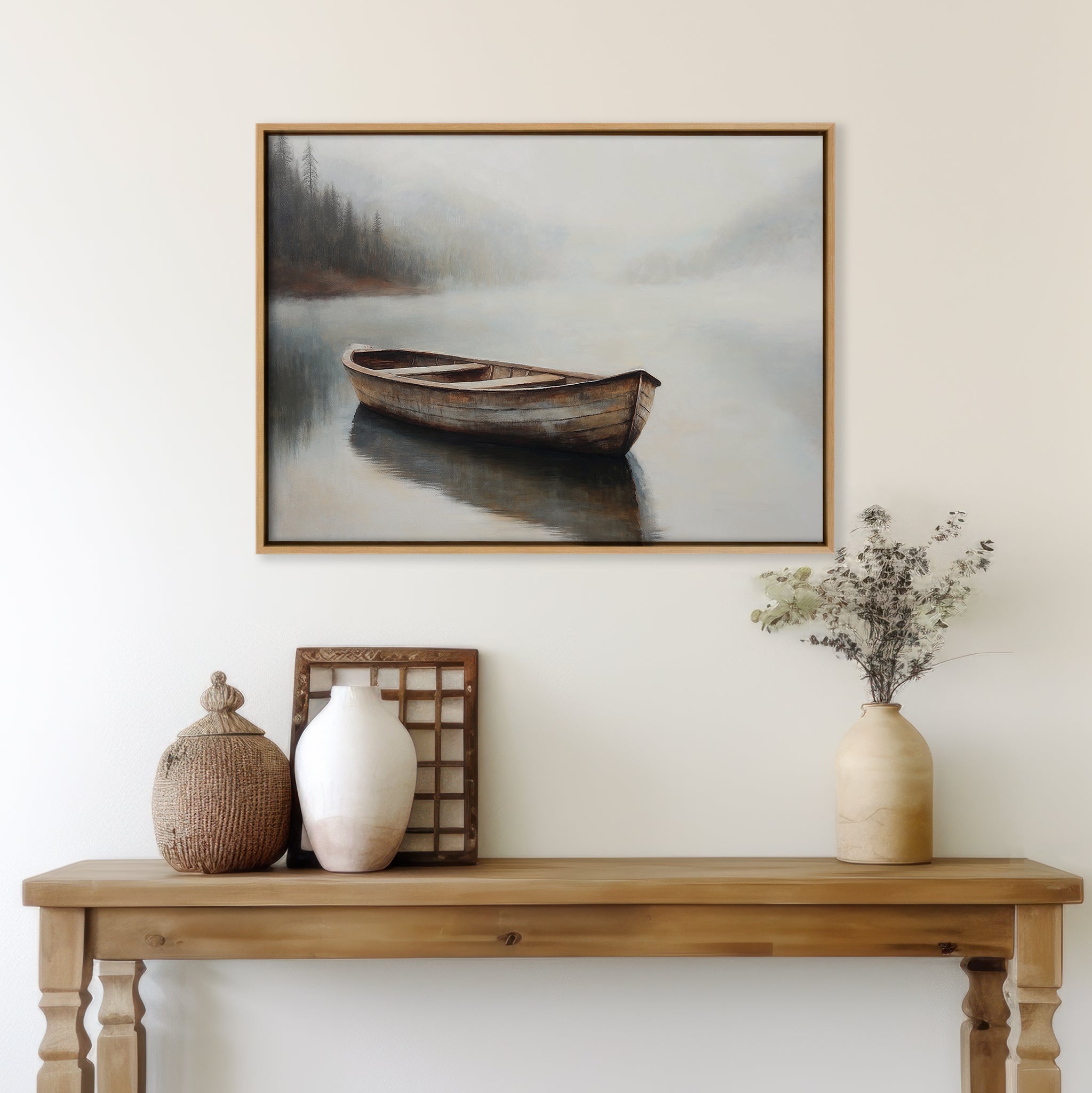 Whisper of the Still Lake – earthy brown vintage canvas wall art print by Aspire Prints