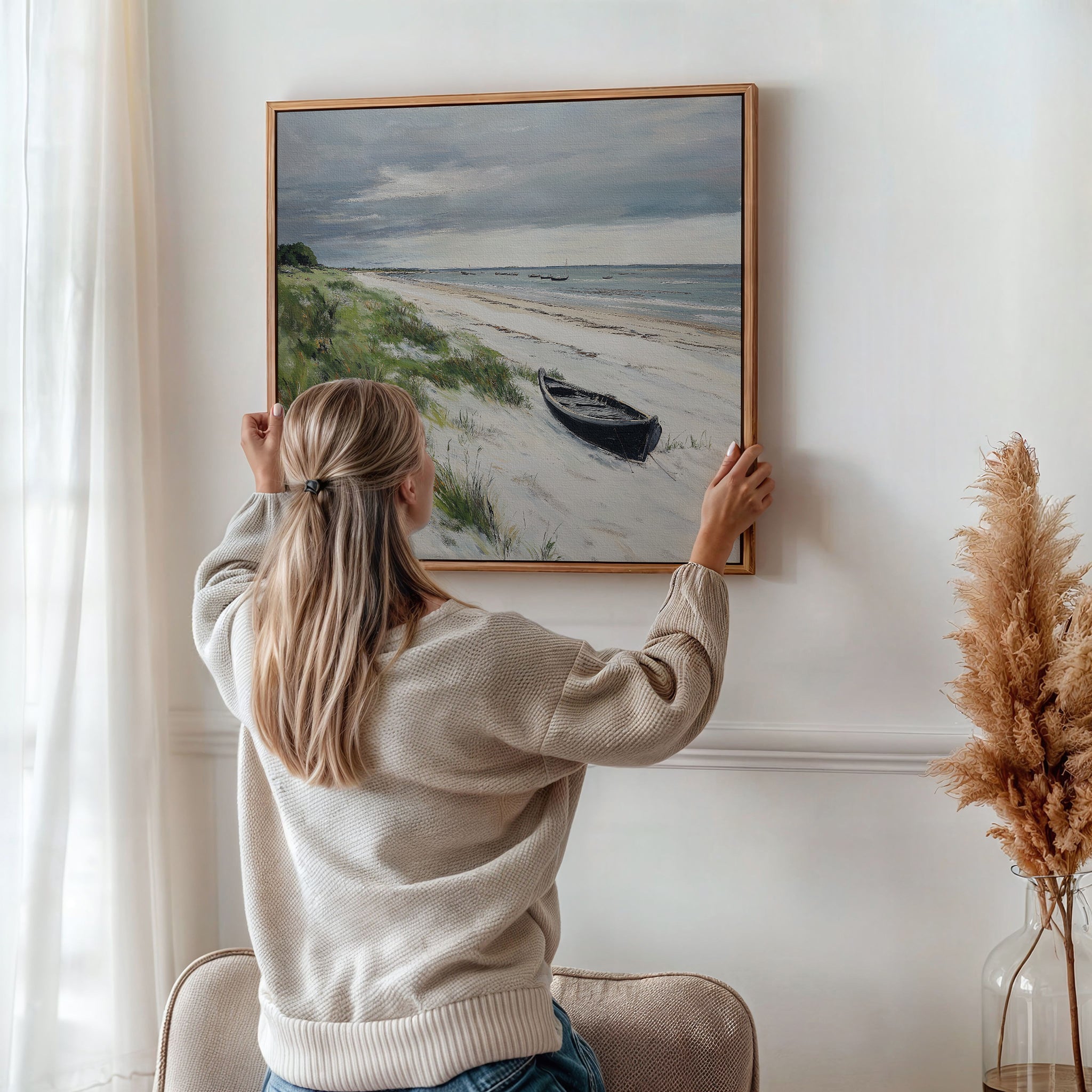 Where the Tide Forgets – blue vintage canvas wall art print by Aspire Prints