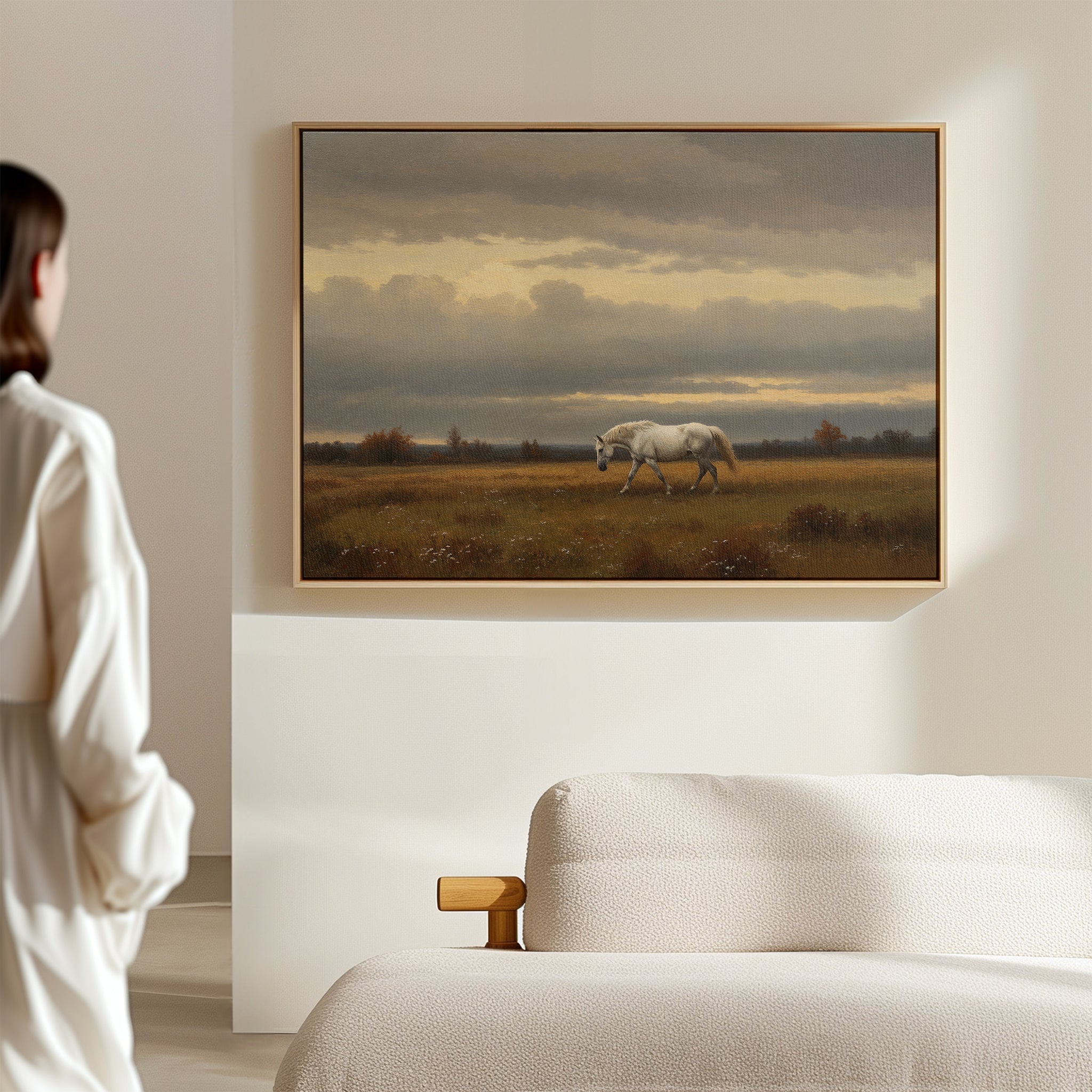 Hooves Through the Hush – neutral-toned vintage canvas wall art print by Aspire Prints